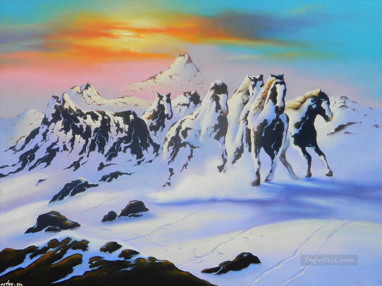 caballo de montaña nevada JW 23 Pintura al óleo